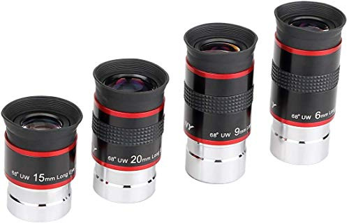 Svbony Okular Teleskop, 1,25” 6mm 9mm 15mm 20mm Teleskop Okular Kit 68° Weitwinkel Angenehmes Sichtfeld Teleskop Zubehör, für Planeten Doppelstern