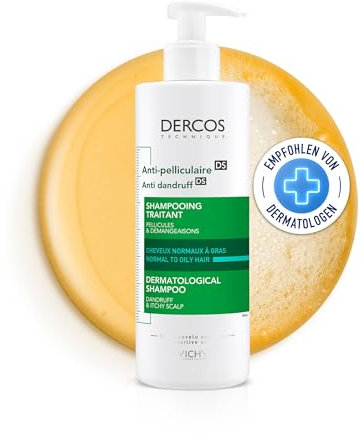 VICHY Anti-Schuppen-Shampoo, Für normales bis fettiges Haar, Juckreiz-mildernd und hydratisierend, Mit Salicylsäure, Selendisulfid und Vitamin E, Dercos Advanced Action Anti-Schuppen, 390 ml