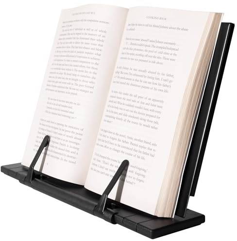 H&S Metall Buchhalter - Verstellbare Buch Halterung Buchständer Kochbuchhalter Notenständer für Tisch - Leseständer Kochbuchständer faltbar - Book Stand Rest - Schwarz