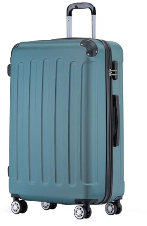 BEIBYE Hartschalenkoffer L 66 cm – mittelgroßer Reisekoffer, leicht, robust, ABS, 360° Doppelrollen, Zahlenschloss, Dunkelgrün