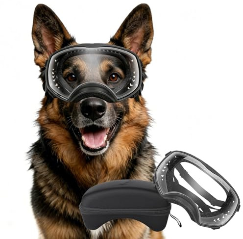 PETLESO Hundebrille Winddichte Hunde Sonnenbrille Hund Schutzbrille mit Verstellbare Band Geeignet für Mittelgroße bis Große Hunde-Clear