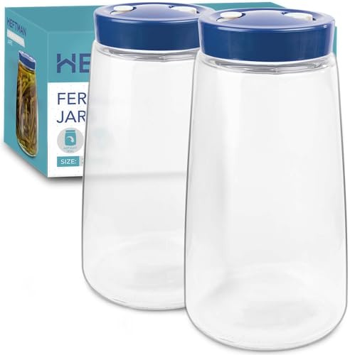 HEFTMAN Gärglas mit 1-Wege-Luftablassöffnung – 2,2 Liter, 2 Stück – ideal für sichere Fermentation für Kefir, Kimchi, Sauerkraut, Sauerteigstarter, Overnight Oats – Gärgläser 2 Stück (Blau)