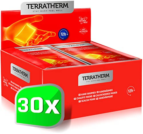 TerraTherm Handwärmer - luftaktiviert - 12h warme Hände - 5, 10 oder 30 Paar - Wärmepads Hand - 100% natürliche Wärme, 30 Paar