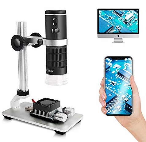 Cainda WiFi Digital Mikroskop für iPhone Android Phone Mac Windows HD 1080P Videoaufzeichnung 50x-1000x fache Vergrößerung Drahtloses tragbares Mikroskop mit Metallständer und Tragetasche