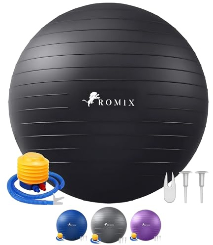 ROMIX Gymnastikball 65cm 55cm 75cm Pezziball, Anti-Burst Sitzball mit Pumpe, Aufblasbarer Pilates Ball für Yoga, Fitness und Balance, Trainingsball für Schwangerschaft, Home Büro Gym Yoga Ball