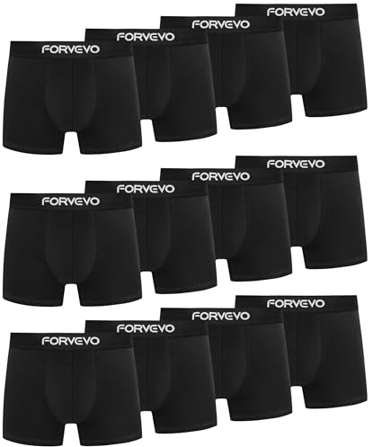 FORVEVO Unterhosen Männer Boxershorts Herren Baumwolle 12er Pack Unterwäsche Retroshorts - Atmungsaktive, Gummibund (12x Schwarz, XL)