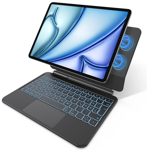 OMOTON Tastatur Hülle für iPad Air 11 Zoll 2026 M4/M3/M2, QWERTZ Deutsches Layout Magnetische Magic Keyboard für iPad Pro 11(4/3/2/1 Gen)/Air 5/4, Präzises Multi-Touch Trackpad