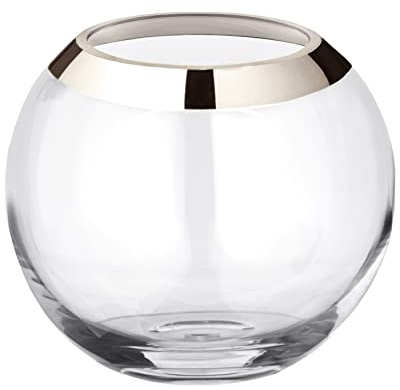 EDZARD Kugelvase Mirinde (H 18 cm, Ø 20 cm), Kristallglas mit Platinrand | Für Schnittblumen und Sträuße, mundgeblasen, Öffnung Ø 10 cm, Glasvase rund, Blumenvase, Dekovase, Tischdeko