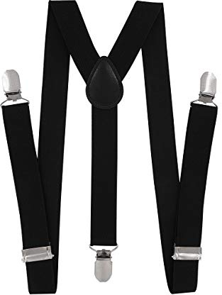 axy Kinder/Jungen Hosenträger-Y Form breit 2,5 cm mit 3 Starken Clips - Uni Farben HTK25-1 (für Jungen (7-12 Jahre alt), Schwarz)