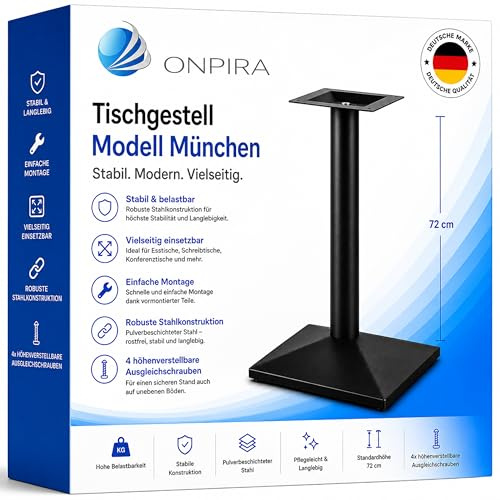 ONPIRA® Tischgestell Modell „München“ Schwarzes Single Höhe 72 cm | Modernes Design: Schwarz lackiertes Tischgestell „München“ – passend für Küche, Esszimmer, Café oder Büro