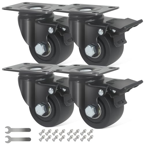 RRIUTO Schwerlastrollen bis 1500KG, 65MM Lenkrollen Niedriger Schwerpunkt Schwarz Transportrollen Möbelrollen mit Bremse 360° Drehung, Nylon Rollen für Möbel, Innen und Außen