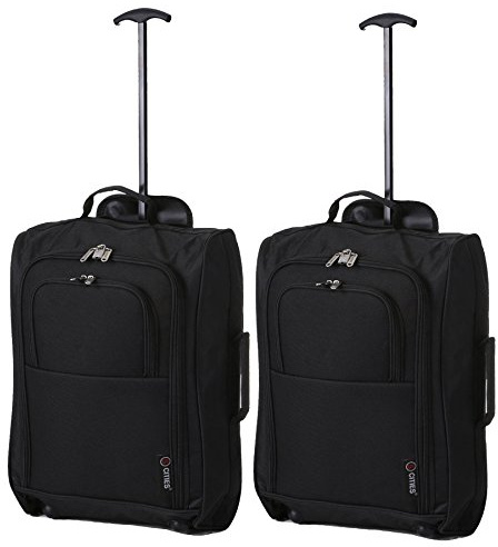 5 Cities 55cm 42L Handgepäck Koffer 2er-Set, Rollkoffer Leicht | Leicht, Kabine Zugelassen, Koffer Set, Handgepäck, Reisekoffer, Rollen, 42L, 55cm, Schwarz