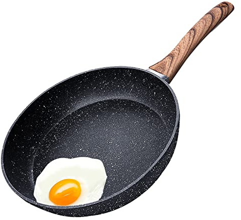 HIYAA Bratpfanne, antihaftbeschichtet, mit stabilem Griff, kratzfest, fleckenabweisend, Induktions-Wok, 28 cm, Induktionsguss, Aluminium, Induktions-Wok, Schwarz