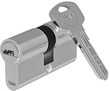 Yale Europrofil Zylinder 1000 PLUS Serie Zylinder mit Not- und Gefahrenfunktion 30/60mm Nickel matt mit 4 Schlüsseln für Haustüren abschließbar auch bei steckendem Schlüssel