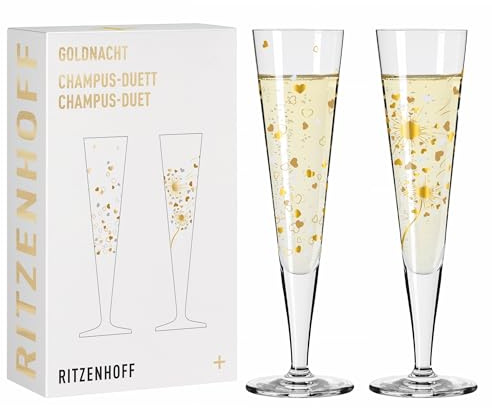 RITZENHOFF 6031007 Champagnerglas 200 ml - Serie Goldnacht 2er Set F24 - Designerstück mit Echt-Gold - Made in Germany