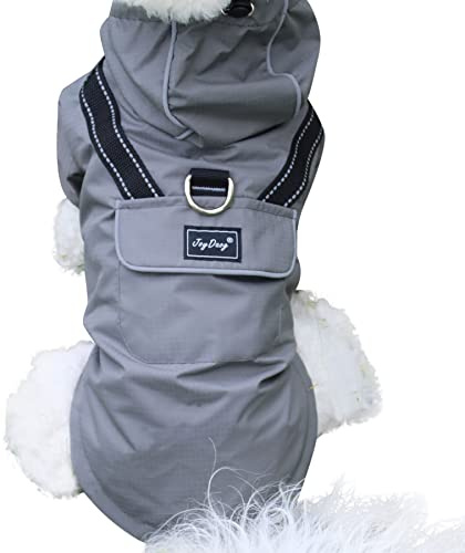 JoyDaog Regenmantel für extra kleine Hunde mit Kapuze, wasserdichte Outdoor-Regenjacke für Hunde, Welpen-Regenmantel mit Taschen, Grau, XS