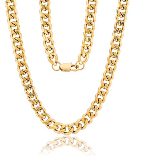 Sahoottie Kette Herren Panzerkette Halskette Mann Kubanische Hip-Hop Kette Edelstahl/18k Vergoldet Kette Männer 3/6/9mm Breit 46/51cm Kette Lang