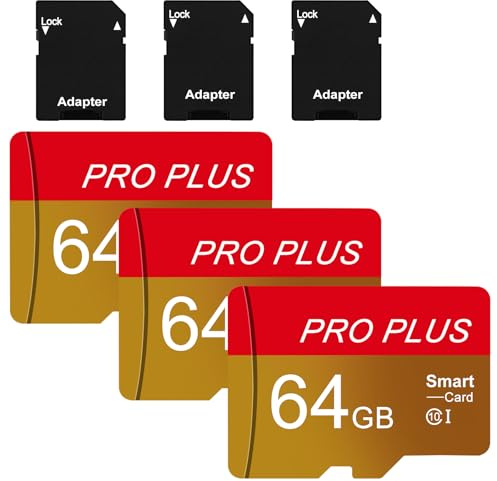 Micro SD Karte 64GB, 3 Pack Speicherkarte Micro SD Card mit Adapter Mini Karte UHS-I C10 TF Speicherkarten Microsd für Kamera, Smartphone, Monitor, Tablets, Auto Audio, Spielkonsole, Drohnen