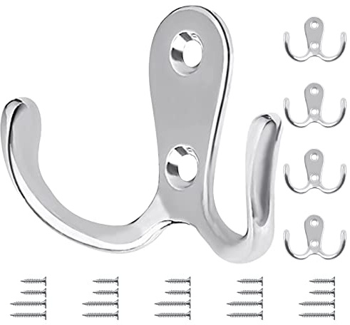 Bolatus 5 Stück Kleiderhaken Silber Garderobenhaken Vintage Doppelhaken Wandhaken Metall Retro Haken zum Schrauben für Küche Badezimmer Wand