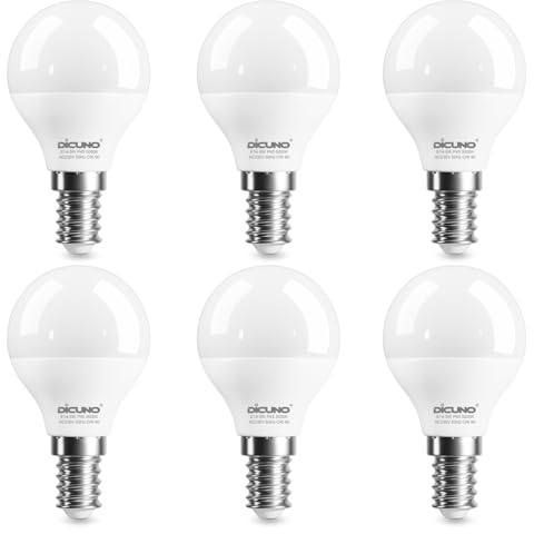 DiCUNO E14 LED Lampe, P45, 5W ersetzt 50W, Kaltweiß 5000K, 550lm, 6er Pack | Tropfenform P45/G45, 230V, CRI 90, 220° Abstrahlwinkel, Flimmerfrei, nicht dimmbar für Tisch-, Steh-, Spot- und Pendellampen