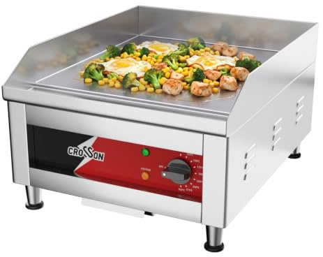 CROSSON 40 * 40CM Kommerzielle elektrische Arbeitsplattengrillplatte, flacher Grill mit antihaftbeschichteter 10 MM dicker Eisenkochplatte für Restaurant und Heimgebrauch -230V/2500W(EG-400C EU)