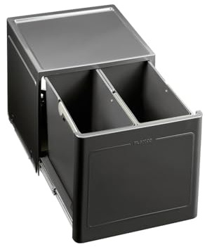 BLANCO BOTTON Pro 45/2 Manuell | Abfall Müllsystem | für 45 cm breite Unterschränke | System zur Bodenmontage hinter Schwenktüren | 2 x 13 Liter Eimer | [37,5x40x35 cm]