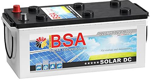 BSA Solar DC 12V 220Ah Batterie Solarbatterie Versorgungsbatterie Boot Wohnmobil - 6 Grössen (220Ah)