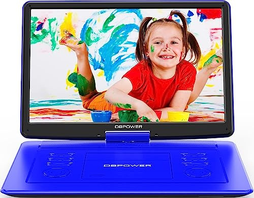 DBPOWER Tragbarer DVD-Player mit 45,5 cm (18 Zoll) großem HD-Schwenkbildschirm, 6 Stunden wiederaufladbarer Akku, unterstützt USB/SD-Karte/SynchronisationstV/mehrere Disc-Formate, Lautsprecher mit