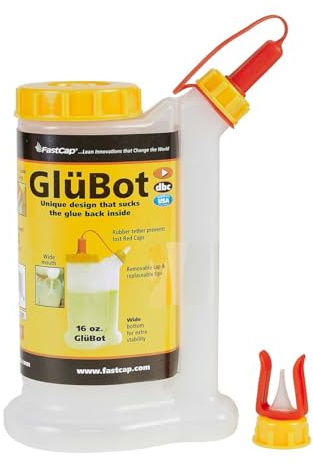 Original GluBot Leimflasche von FastCap – Perfekt für sauberes & präzises Auftragen von Holzleim - Leimspender (ca. 500 ml) inkl. feinen & breiten Düse sowie einer Führungsklammer