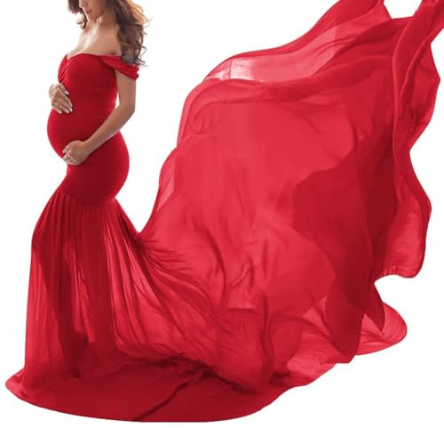 shownicer Umstandskleid Fotoshooting Schwangerschaftskleider Schwanger Kleidung Festlich Hochzeit Stillkleid Lang Umstandsbrautkleid Ballkleid Umstandsmode A Weiß Einheitsgröße