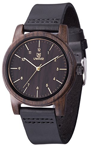 MUJUZE Holzuhr Herren Damen Analoge Holzuhren mit Leder Armband Holz-Armbanduhr Klassik Männer Uhr(Black)