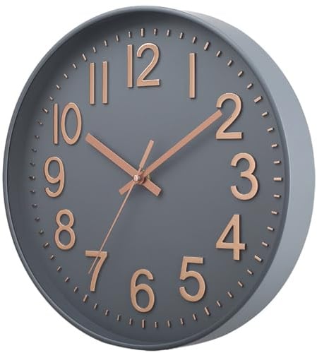 Esteopt Wanduhr, 30,5 cm, geräuschlos, Nicht tickend, Moderne Wanduhren, batteriebetrieben, für Büro, Zuhause, Bad, Küche, Schlafzimmer, Schule, Wohnzimmer (Clock Greyrosegold)