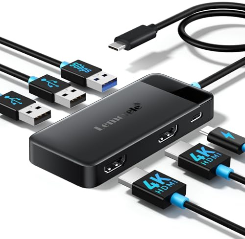 Docking Station USB C Hub Dual HDMI, 2026 Upgrade Lemorele USB C Dock 2*HDMI Adapter 4K, 3 USB 3.0/2.0, PD 100W für Windows, MacBook, Dell, HP, Surface