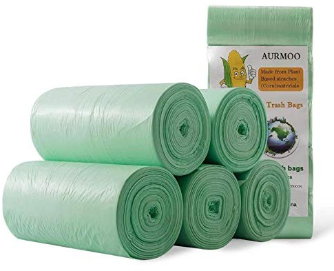 AURMOO 200x Reißfest Müllbeutel 10L, Biomüllbeutel, | Tropfsichere Mülltüten für Hausmüll, Reißfeste Müllsäcke für Mülleimer, Bin Liners, 45x50cm, Grün