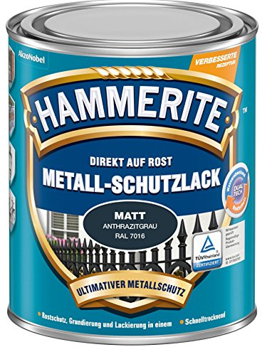 Hammerite Metallschutzlack Matt, 3in1 - Rostschutz, Anthrazitgrau, 750 ml