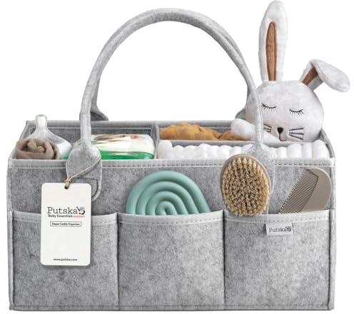 PUTSKA Aufbewahrungskorb fürs Kinderzimmer – Windelkorb Organizer für Wickelstation, Neugeborenen-Essentials, Babygeschenke zur Geburt und Must-Haves für die Wunschliste für Jungen oder Mädchen