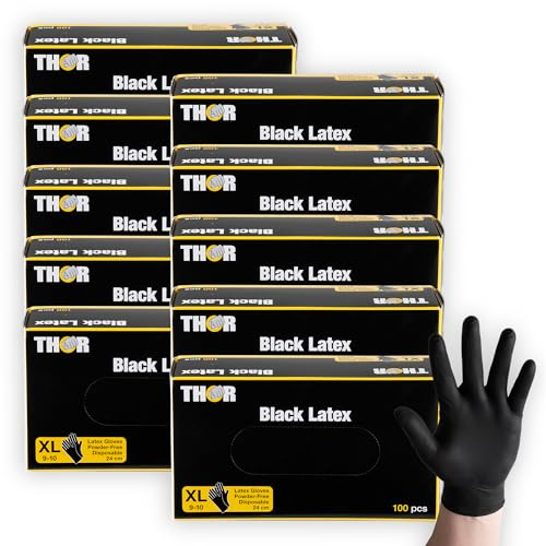 ABENA THOR Latexhandschuhe (XL), 1000 Stück – Einmalhandschuhe Schwarz, handschuhe einweg, puderfrei – Einweghandschuhe & küchenhandschuhe für Putzen, Grillen & Werkstatt – Größen S, M, L, XL