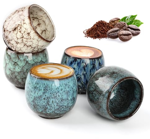 Espressotassen, 5 x 100ml espresso tassen set, Hochwertige Espresso Tassen aus Steingut, Dickwandig Keramik Espressotassen ideal für Espresso,Mokka,Macchiato, Tee, Perfekt Geschenk für Frauen Männer