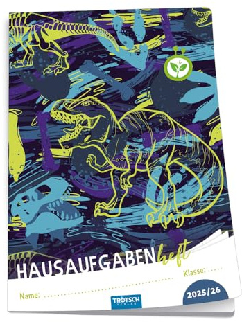 TRÖTSCH - Jahresbezogenes Hausaufgabenheft Grundschule T-Rex 25/26: Planer Schülerkalender Hausaufgabenheft Timer für die Grundschule