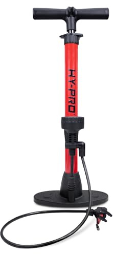 Hy-Pro Pumpe für Fahrrad & Bälle – mit Manometer, Presta- und Schrader-Ventile, geeignet für alle Ballsportarten, Fußball, Basketball, Rugbyball, Fahrradpumpe, Standpumpe, Mountainbike-Pumpe
