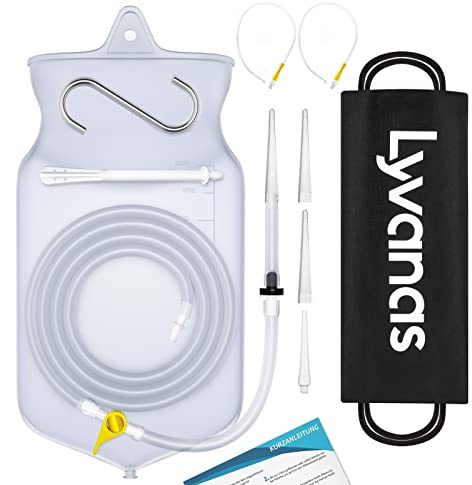 Lyvanas Einlauf Set Zur Darmreinigung (BPA- Und Phthalatfrei) - 2 Liter | Klistier Set In Vollausstattung für alle Einläufe - Premium Reise Irrigator Set - Einlaufgerät Darmreinigung sicher & einfach