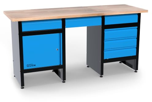 Güde 40480 WERKBANK GW 6/1 XL, Unempfindlich gegenüber Feuchtigkeit | 88,5 cm Arbeitshöhe, 6 Schubladen B44 / H11,5 / T40 cm, Vollauszug, je 30 kg Tragfähigkeit, kugelgelagert, abschließbare Türe