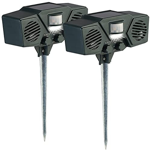 Exbuster Vogelschreck: 2er-Set Duo-Ultraschall-Solar-Tierschreck, Blitzlicht, Bewegungssensor (Wildabwehr, Elektrischer Katzenschreck, LED)