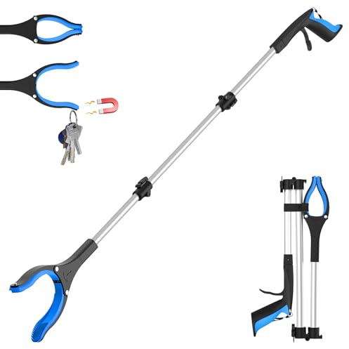 Greifzange für Senioren 122cm Lang - Extra Langer Greifer für Senioren mit 360° Drehkopf, Greifzange für Schwer Erreichbare Stellen und Ergonomisches Design (Blau)