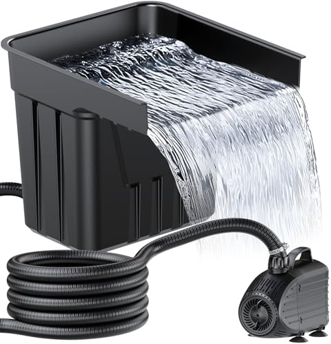 POPOSOAP Außen Wasserfall mit Filtersystem für Gartenteiche | Teich Wasserfall mit 4500 l/h Teichpumpe, 3 m langem Wellschlauch und Filtermaterial, für Gartenteiche, Bäche