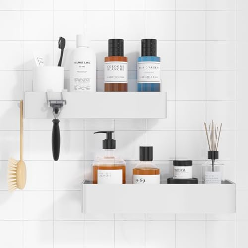 Kitsure Duschablage ohne Bohren, Badezimmer Organizer, Large, Weiß | 2 rostfreie Duschablagen, schnell trocknendes Badregal mit großer Kapazität, langlebige Shampoo-Halterung für die Dusche