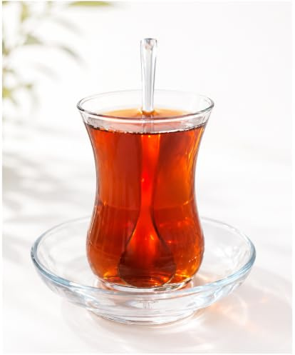 Topkapi - 18-tlg Türkisches Tee-Set Jasmin-Sultan | für 6 Personen | mit Optik Effekt | 6 Teegläser, 6 Untersetzer, 6 Teelöffel | Komplett-Set | Versandsicher gepackt