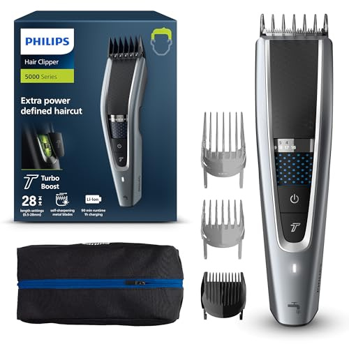 Philips HC5630/15 Haarschneider Series 5000 mit 28 Längeneinstellungen, 3 Kammaufsätzen und Turbo Modus