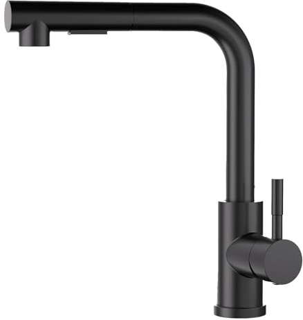 Wasserhahn Küche Schwarz, SEMANEY Hochdruck Küchenarmatur mit Brause Ausziehbar Zwei Strahlarten, Einhand Spültischarmatur Mischbatterie Küche 360° Schwenkbar, L Form Armatur Küche Ausziehbar