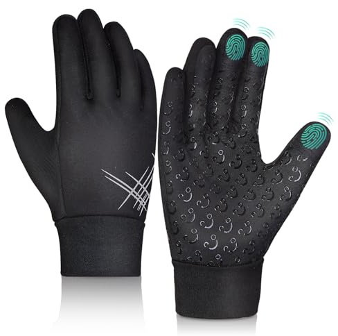 AOTOW Kinder Handschuhe Winter Fahrradhandschuhe - Touchscreen Winterhandschuhe Fahrrad Kinderhandschuhe Warme Winddichte Fleece Reithandschuhe mit Anti-Rutsch für 4-12 Jahre Jung Mädch Kind Schwarz